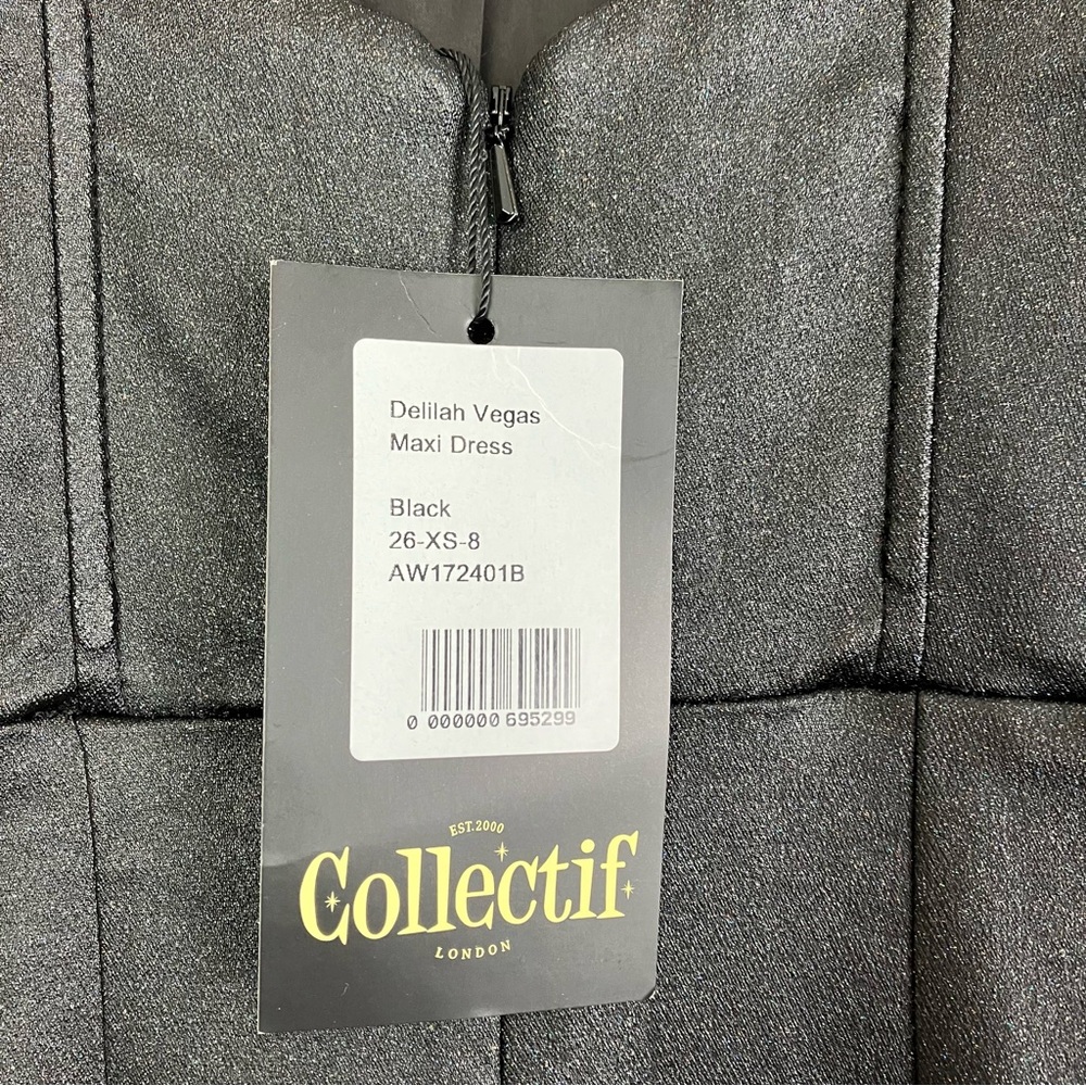 SOLD Collectif Black Glitter Maxi Prom Dress - Leather Look Mermaid Gown XS - Picture 15 of 16